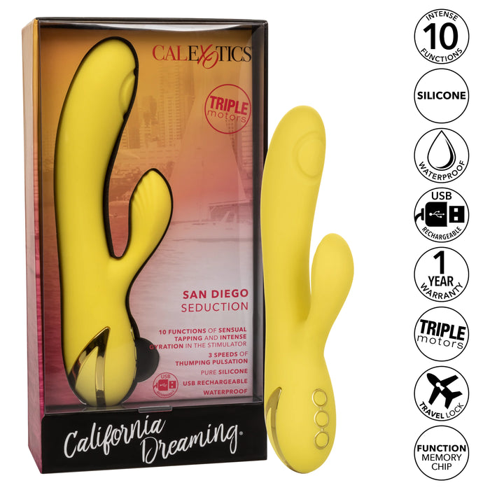California Dreaming San Diego Seduction Rechargeable Silicone Rabbit Vibrator - Yellow
