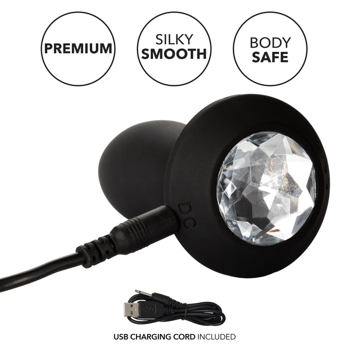 Power Gem Vibrating Petite Crystal Probe Silicone Rechargeable Anal Plug - Black