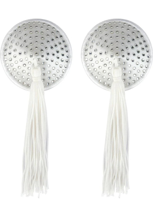 WHITE SATIN WITH WHITE STONE & TASSEL