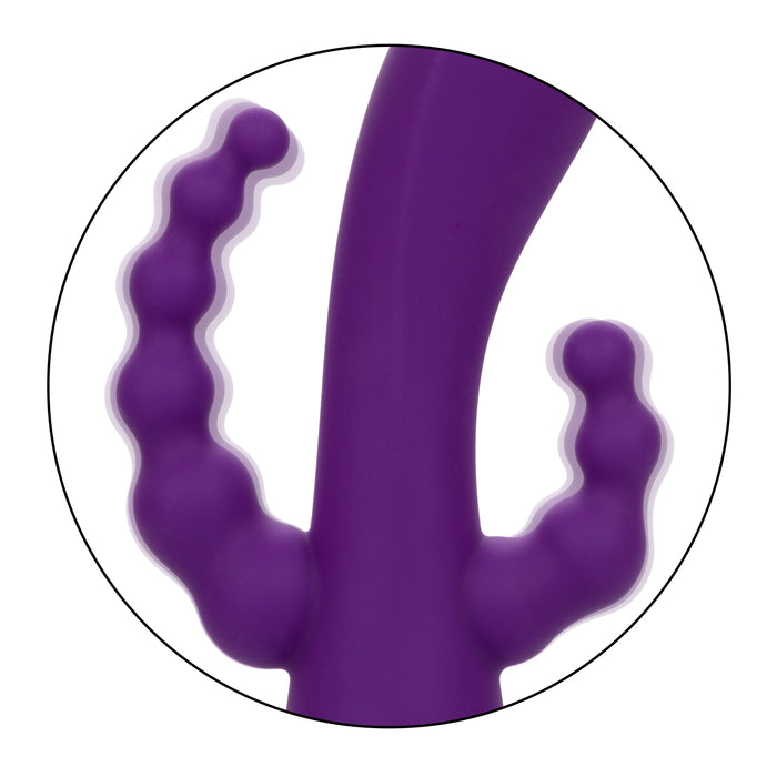 California Dreaming Long Beach Bootylicious Rechargeable Silicone Dual Penetrating Rabbit Vibrator - Purple