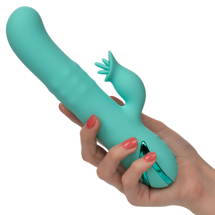 California Dreaming Bel Air Bombshell Rechargeable Silicone Vibrator with Clitoral Stimulator - Blue