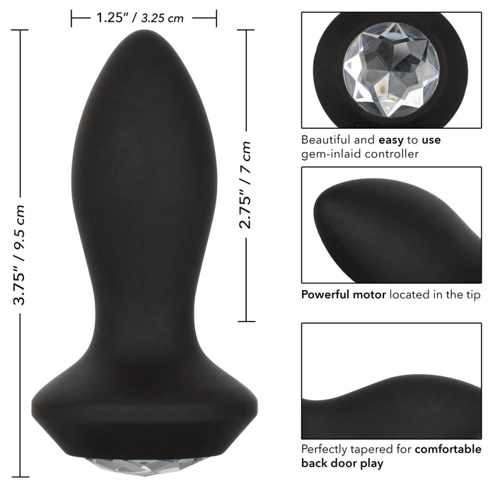 Power Gem Vibrating Petite Crystal Probe Silicone Rechargeable Anal Plug - Black