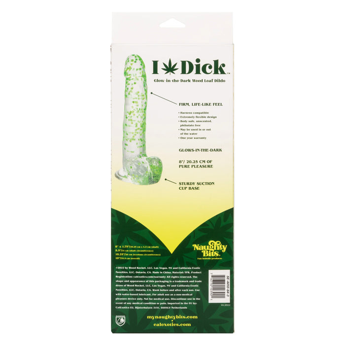 Naughty Bits I Leaf Dick Glow-in-The-Dark Weed Leaf Filled Dildo - Green