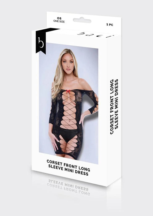 BLW5021 CORSET FRONT LONG SLEEVE MINI DRESS