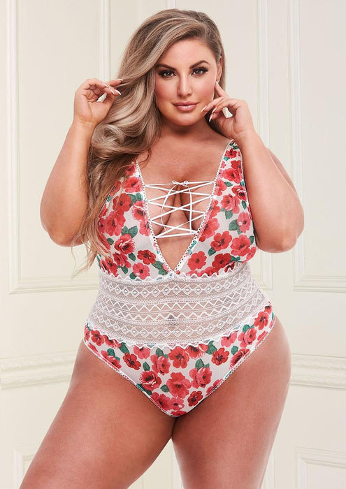 BLW3206X Queen White Floral & Lace Teddy