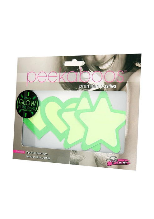 GREEN GLOW IN THE DARK HEARTS & STARS