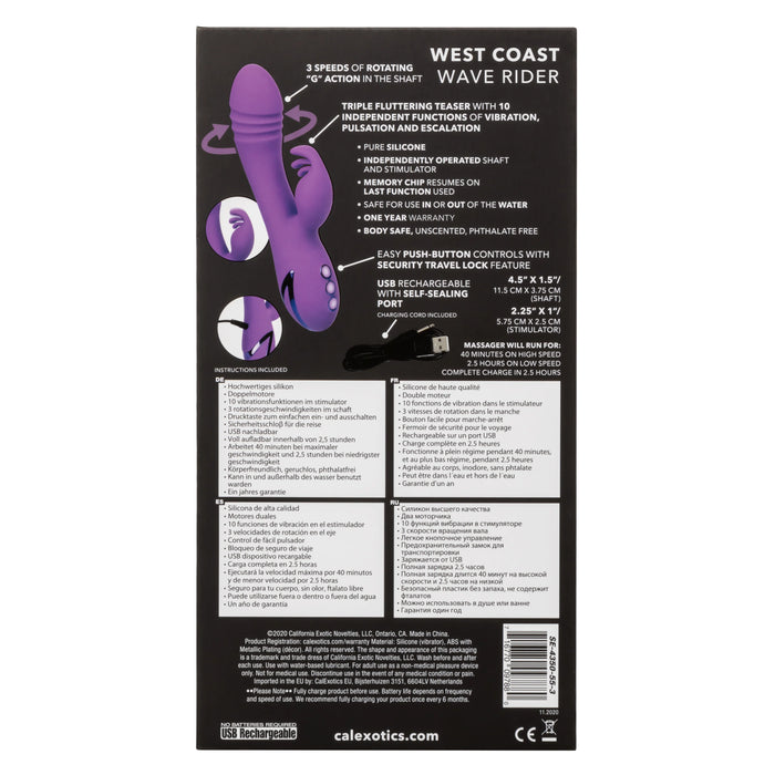 California Dreaming West Coast Wave Rider Silicone Rechargeable Rabbit Vibrator - Purple