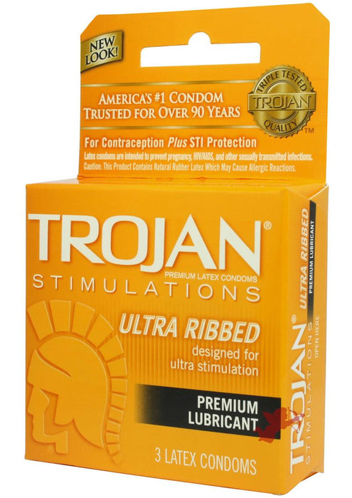 Trojan Ultra Ribbed Condoms - Box of 3