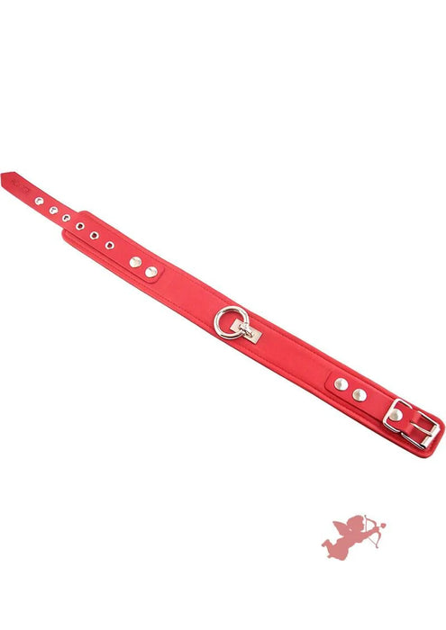 Rouge Plain Leather Adjustable Collar 1 Ring - Red