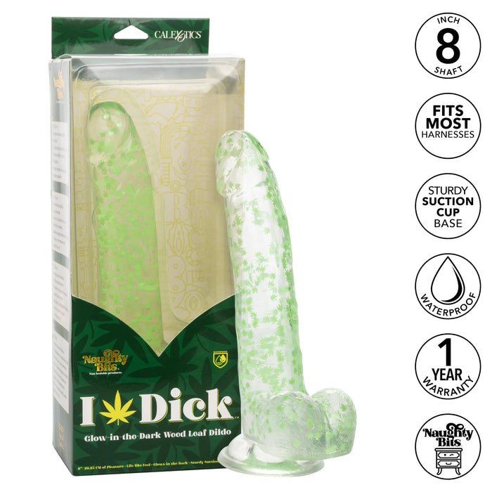 Naughty Bits I Leaf Dick Glow-in-The-Dark Weed Leaf Filled Dildo - Green