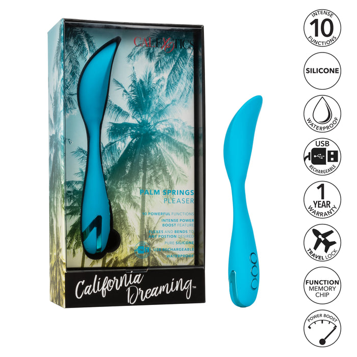 California Dreaming Palm Springs Pleaser Rechargeable Silicone Contoured Vibrator - Blue