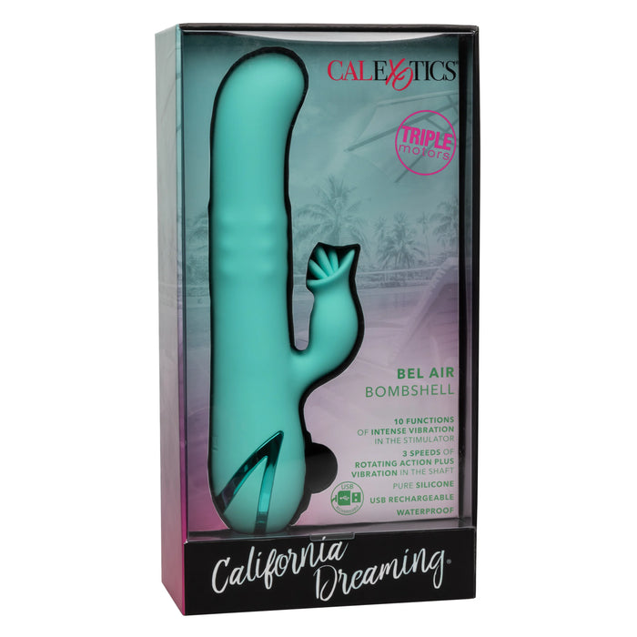 California Dreaming Bel Air Bombshell Rechargeable Silicone Vibrator with Clitoral Stimulator - Blue