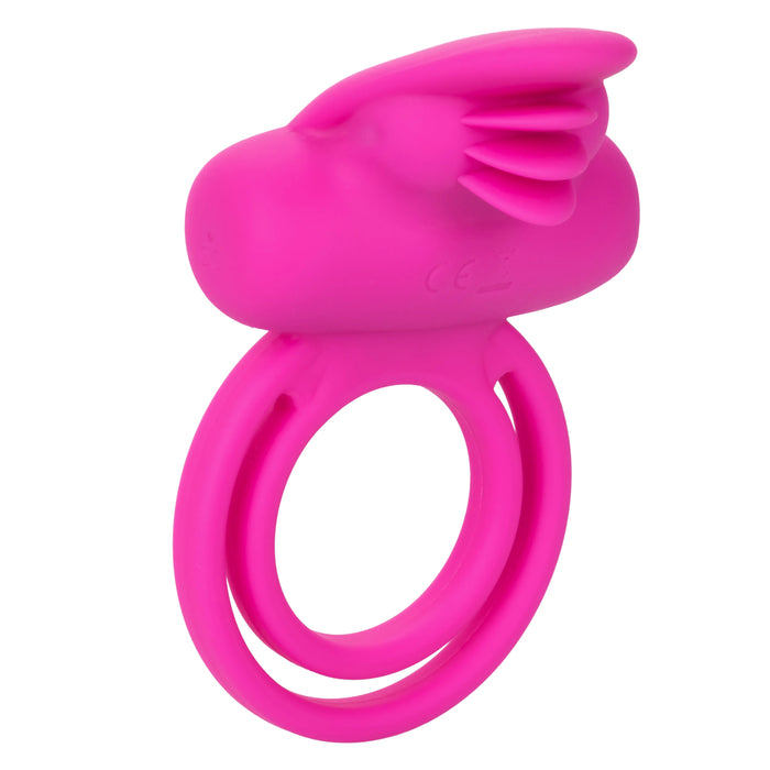 Silicone Rechargeable Dual Clit Flicker Vibrating Cockring Multispeed Waterproof Pink