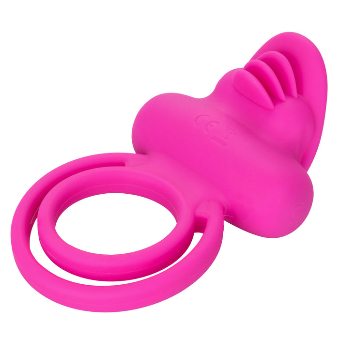 Silicone Rechargeable Dual Clit Flicker Vibrating Cockring Multispeed Waterproof Pink