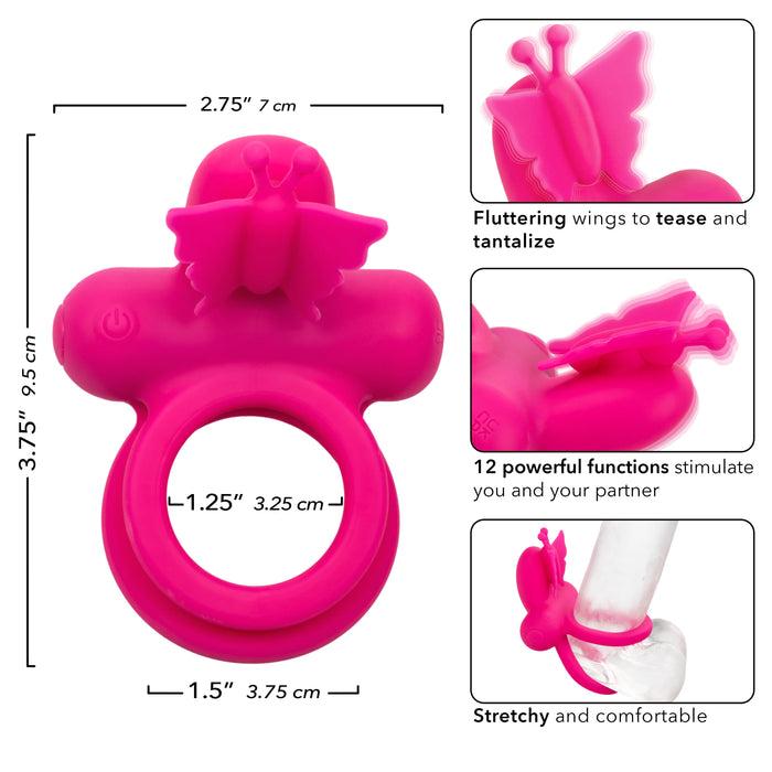 Silicone Rechargeable Dual Butterfly Couples Ring - Pink