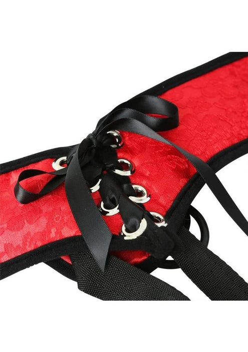 Sportsheets Sunrise Lace Corsette Strap-On Adjustable Harness - Red/Black