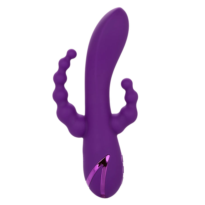 California Dreaming Long Beach Bootylicious Rechargeable Silicone Dual Penetrating Rabbit Vibrator - Purple