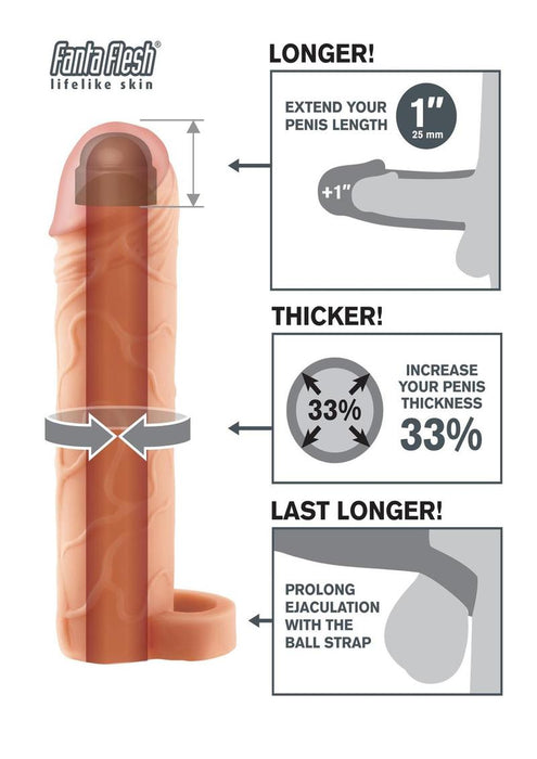 Fantasy X-Tensions Perfect 1in Extension Sleeve with Ball Strap 7in - Flesh
