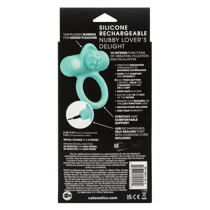 Couple's Enhancers Silicone Rechargeable Nubby Lover's Delight - Teal
