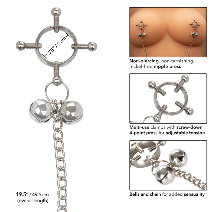 Nipple Grips 4-Point Nipple Press With Bells - Silver