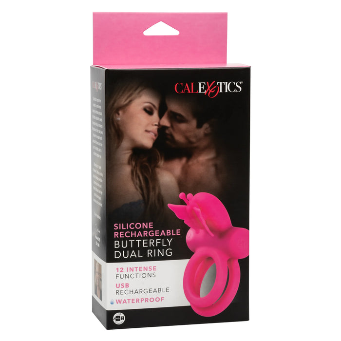 Silicone Rechargeable Dual Butterfly Couples Ring - Pink
