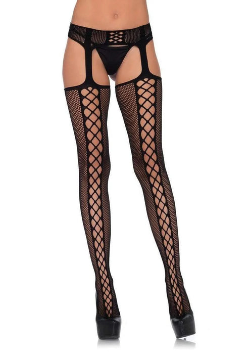 1776 Black Faux Lace Up Garterbelt