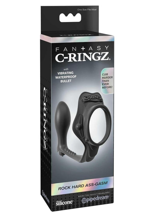C Ringz Rock Hard Ass Gasm Vibrating Silicone Cockring With Prostate Plug Waterproof Black