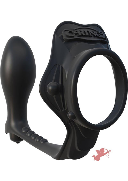 C Ringz Rock Hard Ass Gasm Vibrating Silicone Cockring With Prostate Plug Waterproof Black