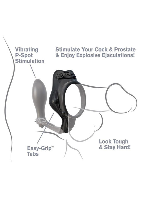 C Ringz Rock Hard Ass Gasm Vibrating Silicone Cockring With Prostate Plug Waterproof Black