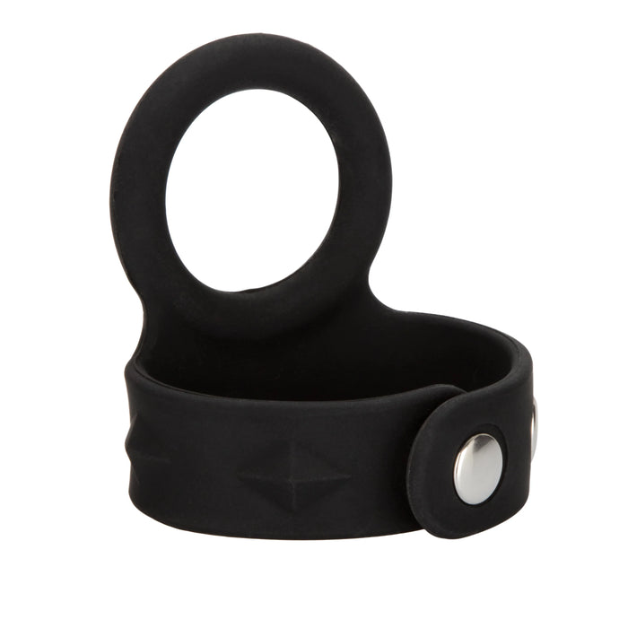 Silicone Tri-Snap Scrotum Support Cock Ring - Large - Black