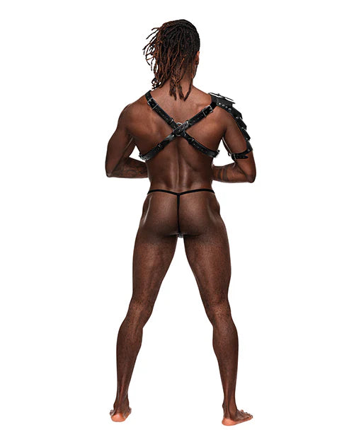 MP593266 O/S Aquarius PU Leather Chest Harness w/Half Sleeve Black