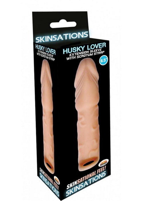 Skinsations Husky Lover Extension Sleeve with Scrotum Strap 6.5in - Flesh
