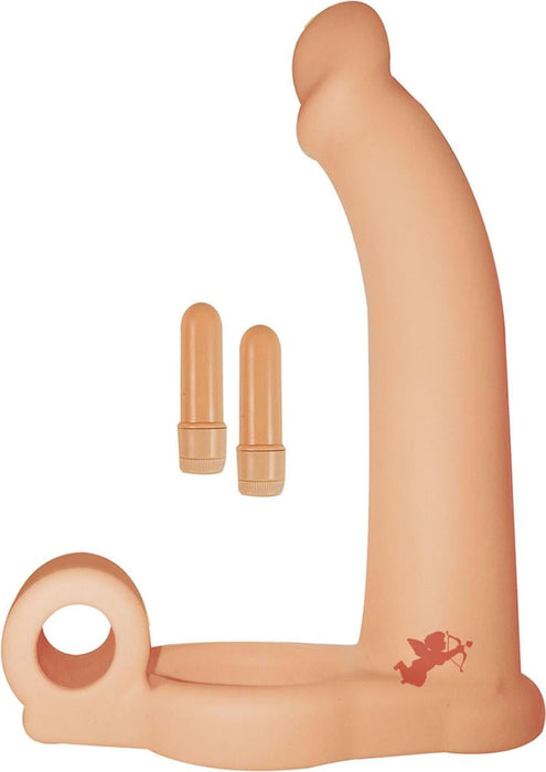 Double Penetrator Studmaker Silicone Vibrating Cock Ring - Vanilla