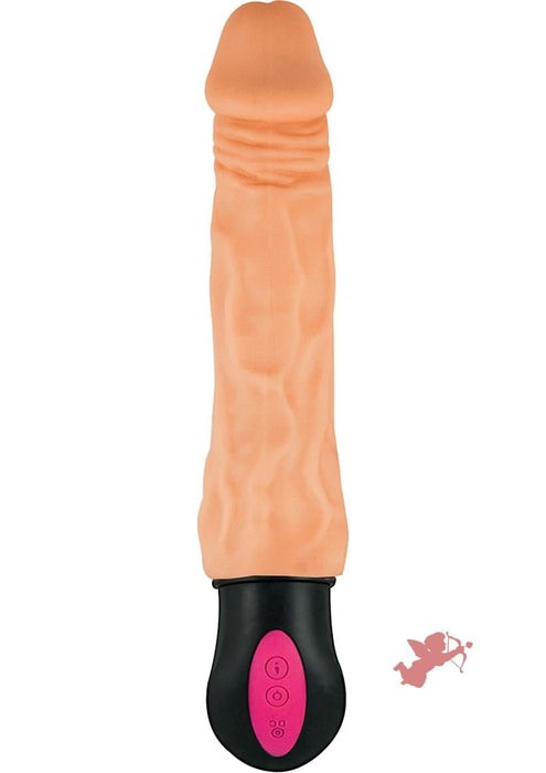 Natural Realskin Hot Cock #3 Rechargeable Warming Vibrator 8in - Vanilla