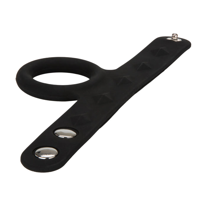 Silicone Tri-Snap Scrotum Support Cock Ring - Large - Black