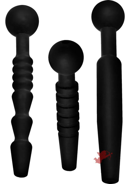 Master Series Dark Rods 3 Piece Silicone Penis Plug Set - Black