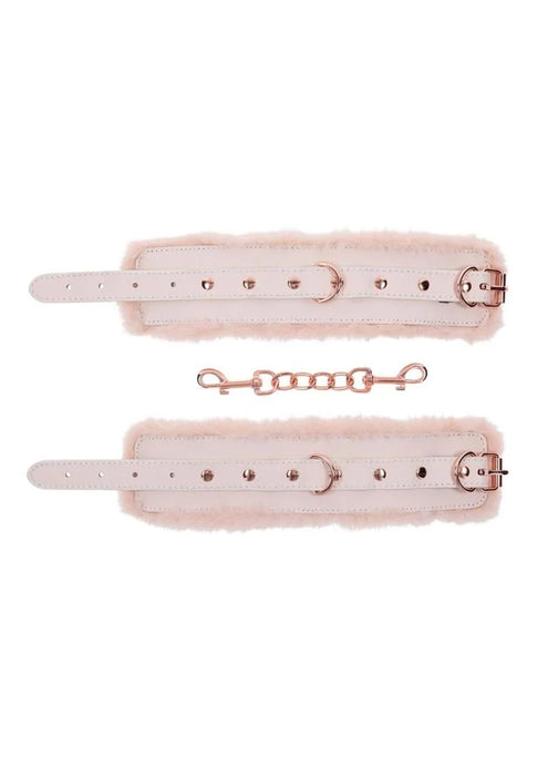 Sex & Mischief Peaches ‘n CreaMe Fur Handcuffs - Ivory/Rose Gold