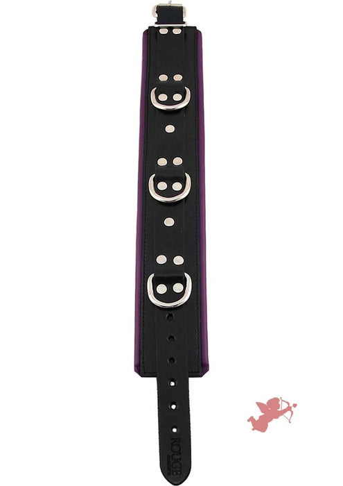 3 D-Ring Padded Leather Adjustable Collar - Black/Purple