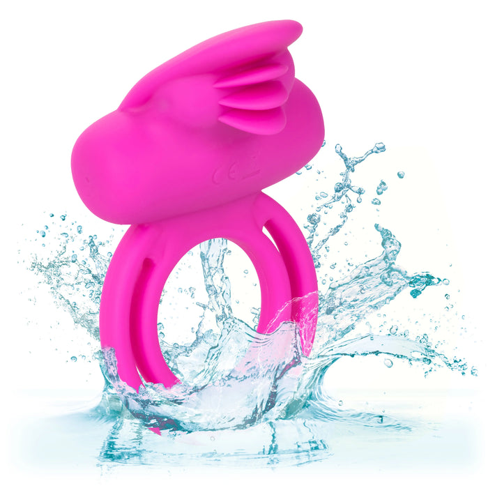 Silicone Rechargeable Dual Clit Flicker Vibrating Cockring Multispeed Waterproof Pink