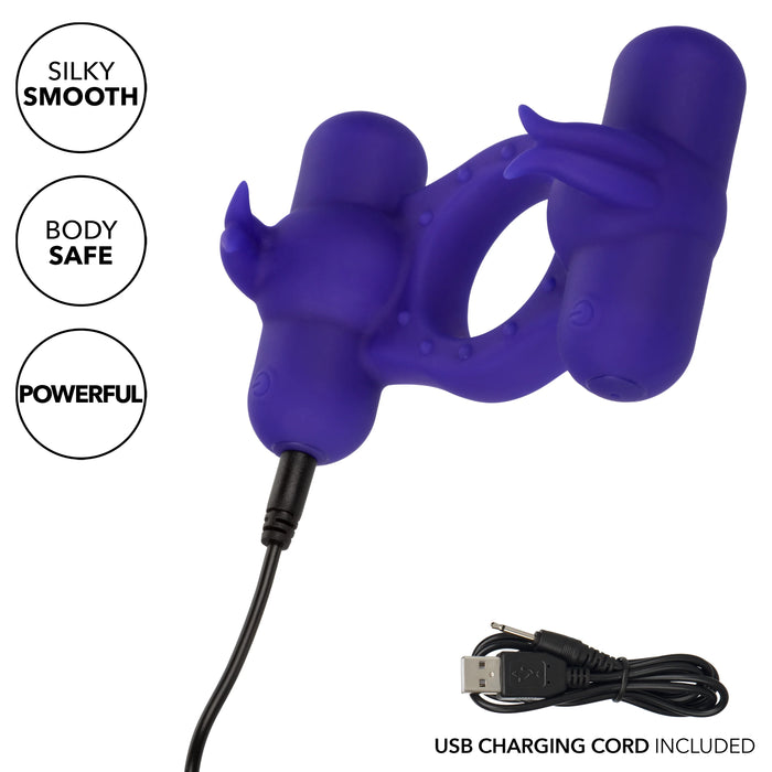 Couple's Enhancers Silicone Rechargeable Triple Orgasm Enhancer - Purple