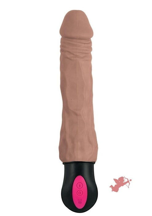 Natural Realskin Hot Cock 3 Rechargeable Warming Dildo 8in - Chocolate