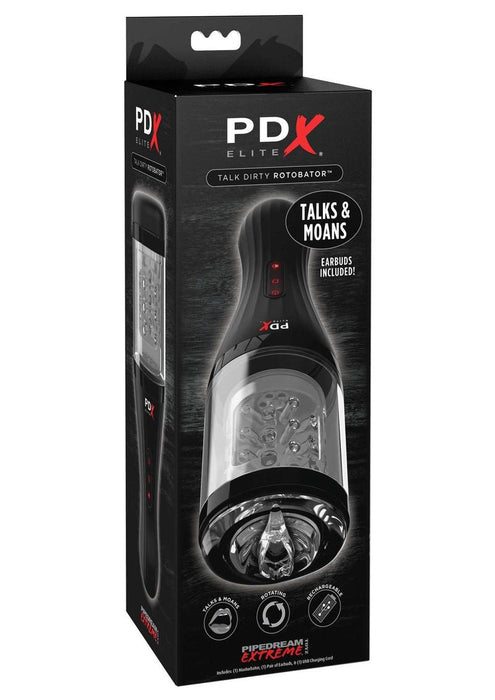 PDX Elite Rechargeable Talk Dirty Rotobator Masturbator - Pussy - Clear/Black