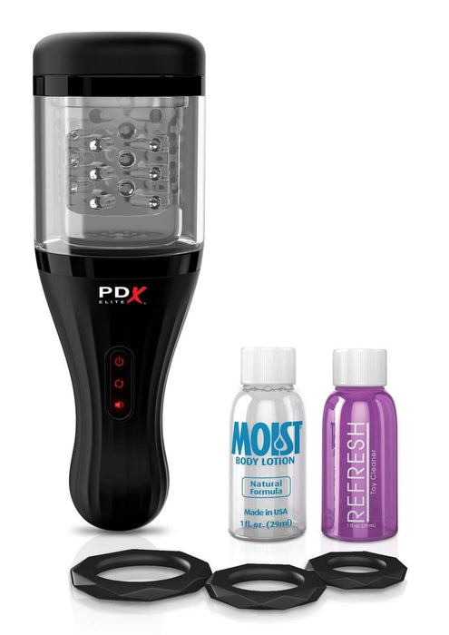 PDX Elite Rechargeable Talk Dirty Rotobator Masturbator - Pussy - Clear/Black