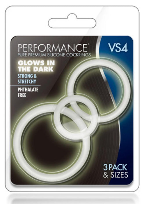 VS4 Pure Premium Silicone Cock Ring Set (3 Sizes) Glow In The Dark
