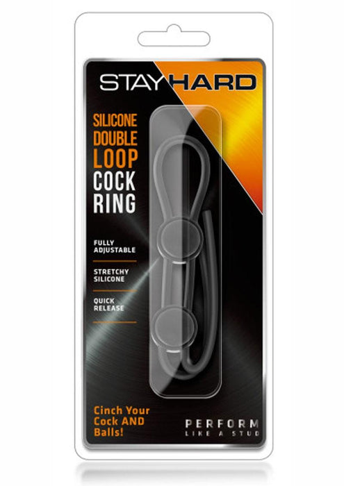 Stay Hard Silicone Double Loop Cockring Black Adjustable