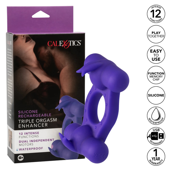 Couple's Enhancers Silicone Rechargeable Triple Orgasm Enhancer - Purple
