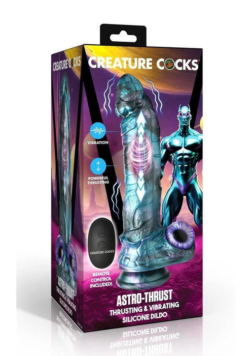 Creature Cocks Astro Thrust Vibrating Rechargeable Silicone Dildo - Blue