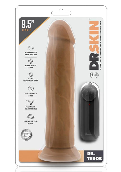 Dr. Skin Dr. Throb Vibrating Dildo with Remote Control 9.5in - Mocha