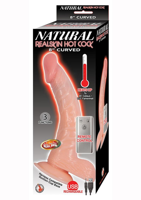 Natural Realskin Hot Cock Curved Warming Rechargeable Dildo with Remote Control 8in - Vanilla