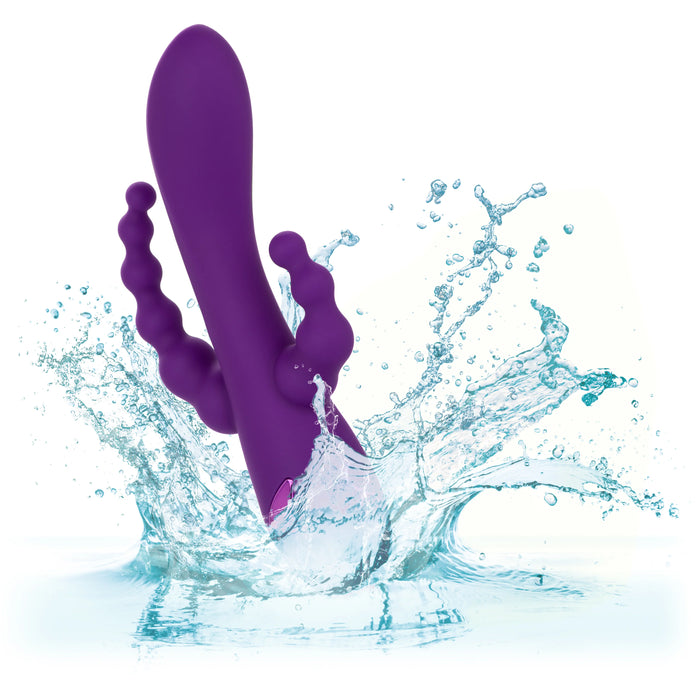 California Dreaming Long Beach Bootylicious Rechargeable Silicone Dual Penetrating Rabbit Vibrator - Purple